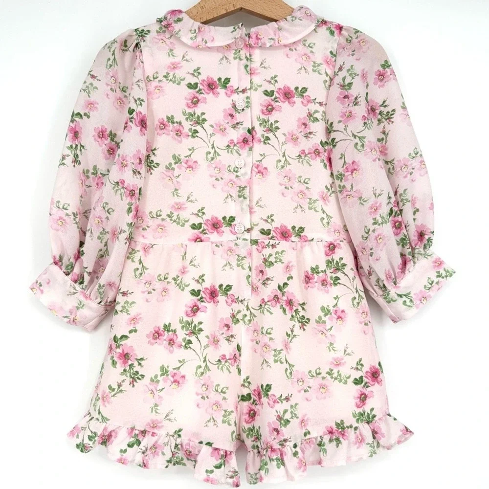 Janie and Jack Pink Floral Ruffle Chiffon Romper 18-24 Months Easter‎